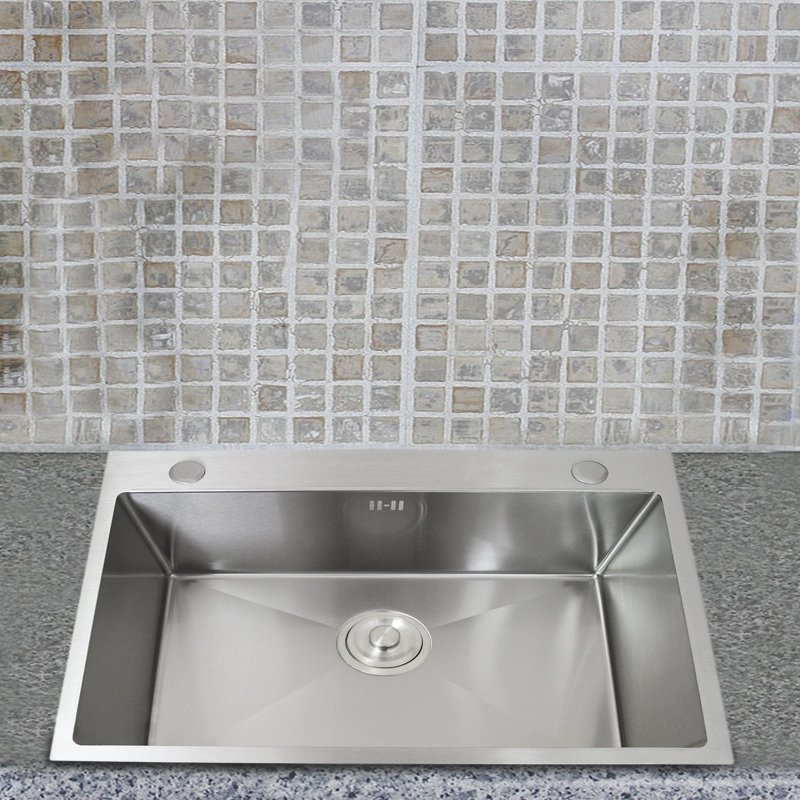 Kitchen Sink Stainless Steel Square Brushed Premium Handmade Satin Finish Commercial Single Bowl With Strainer Plug & Waste Pipe Set