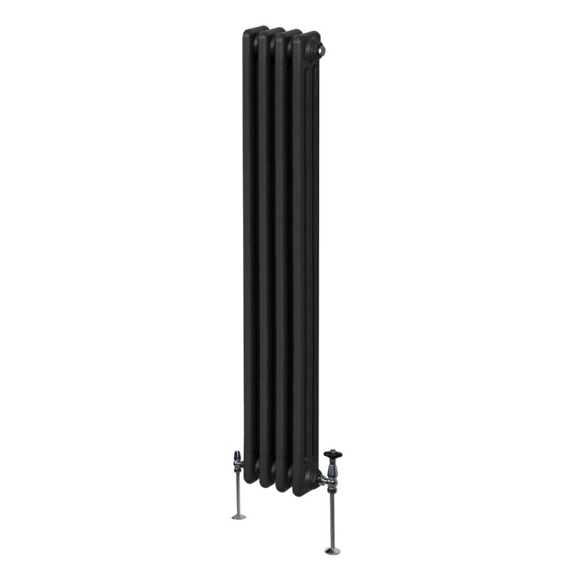 Traditional 3 Column Radiator 1800mm x 202mm Modern Central Heating Heater Matt Black Carbon Steel Vertical Wall Mounted Kitchen Living Room Bathroom Cleaning Brush Fixing Kit & Brackets