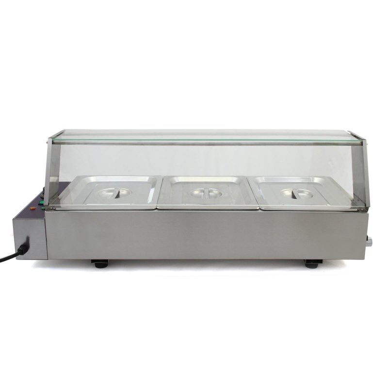 KuKoo Wet Well Catering Bain Marie Food Warmer Display, 3 Pan, 1/2 GN, 1.5kW, Stainless Steel