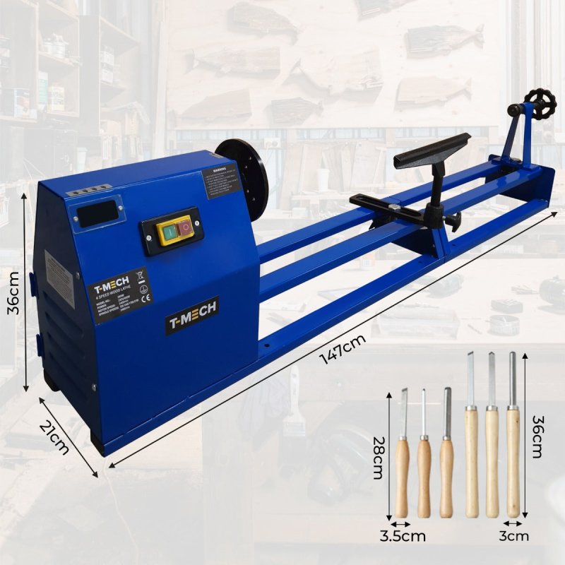 1m Wood Lathe Woodturning Variable Speed Work Faceplate Carpentry Woodwork Centre Tailstock with Chisels Accessories Set