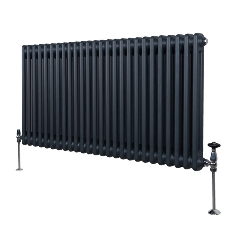 Traditional 2 Column Radiator 600mm x 1192mm Modern Central Heating Heater Matt Anthracite Grey Carbon Steel Horizontal Wall Mounted Kitchen Living Room Bathroom Cleaning Brush Fixing Kit & Brackets