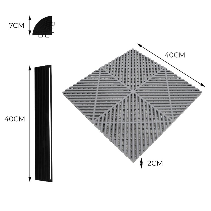 Vented Modular Interlocking Flooring Tiles 120 Grey & 120 Blue With Edges & Hexagon LED Lighting 28 White Lights & Border 6500K 3 Mount Options & Suspended Ceiling Kit Single Garage Floor Mat 6m x 6m