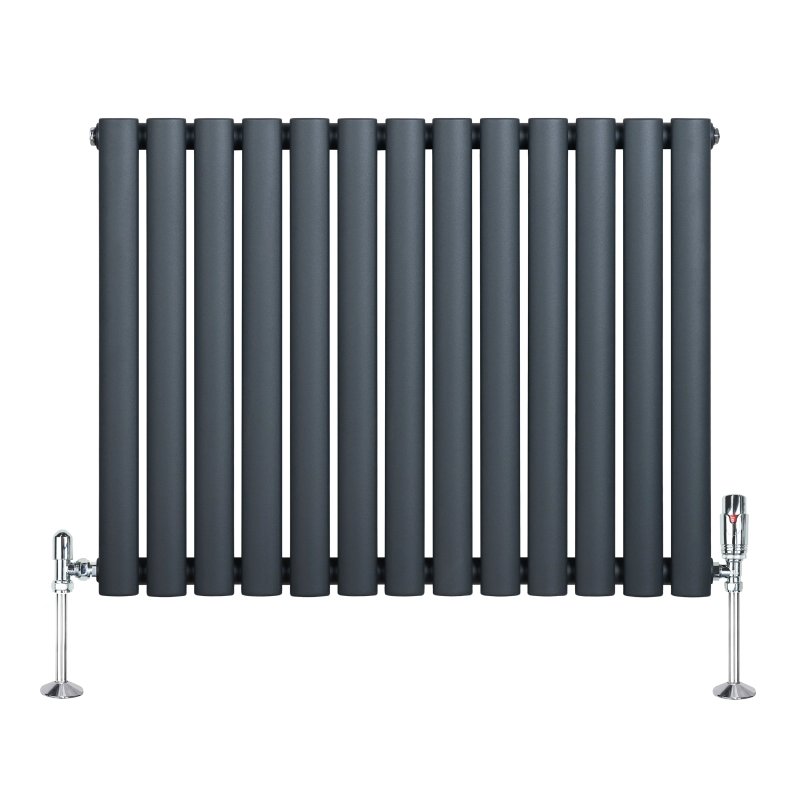 Oval Single Column Radiator & Valves - 600mm x 780mm - Anthracite Grey
