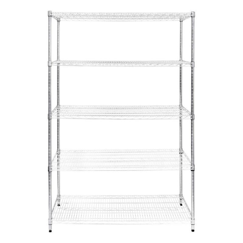 Wire Shelving Rack 5 Tier Metal Storage Unit Heavy Duty Free Standing Boltless Height Adjustable Shelves & Levelling Feet Kitchen Office Garage Silver Chrome 1000kg Weight Capacity