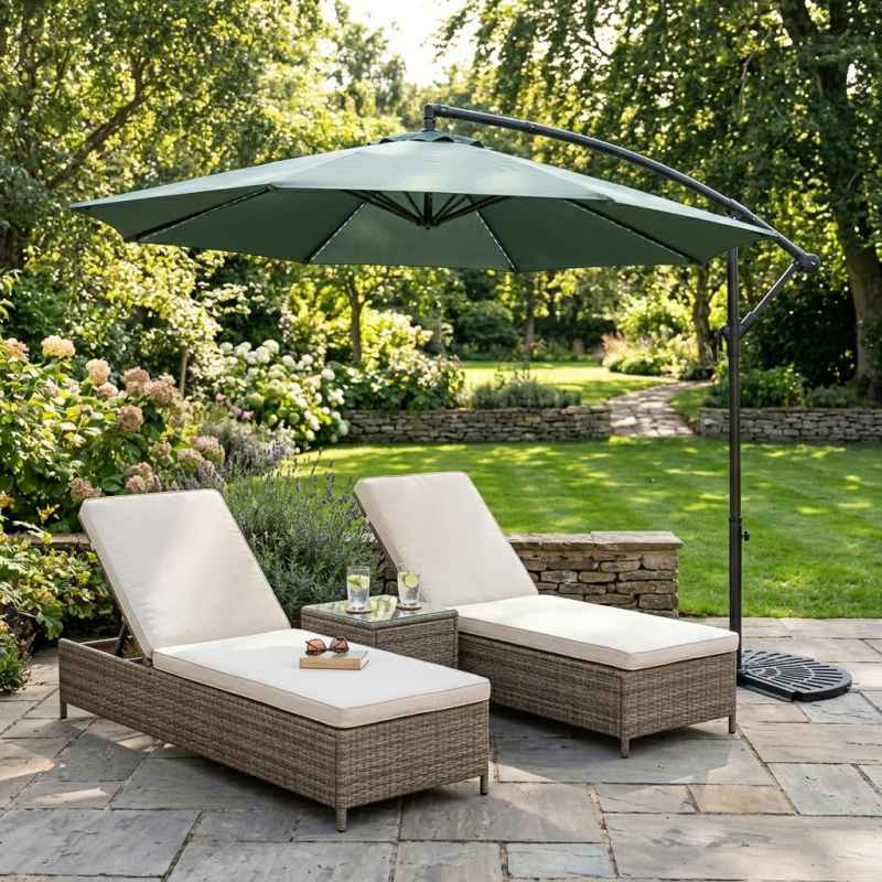 LED Cantilever Parasol 3m With Half Fan Base - Green