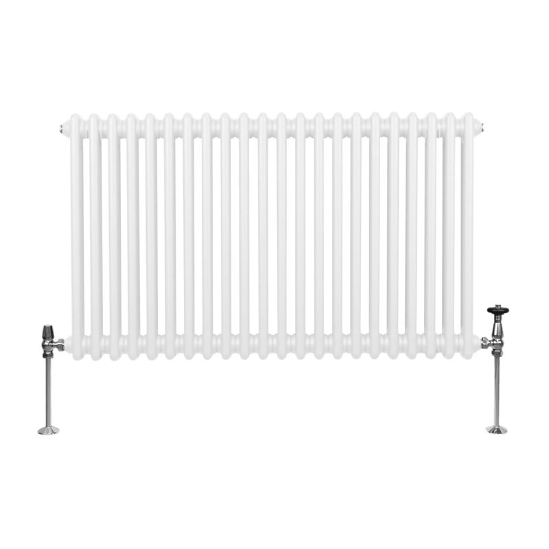Traditional 2 Column Radiator 600mm x 1012mm Modern Central Heating Heater Gloss White Carbon Steel Horizontal Wall Mounted Kitchen Living Room Bathroom FREE Cleaning Brush Fixing Kit & Brackets