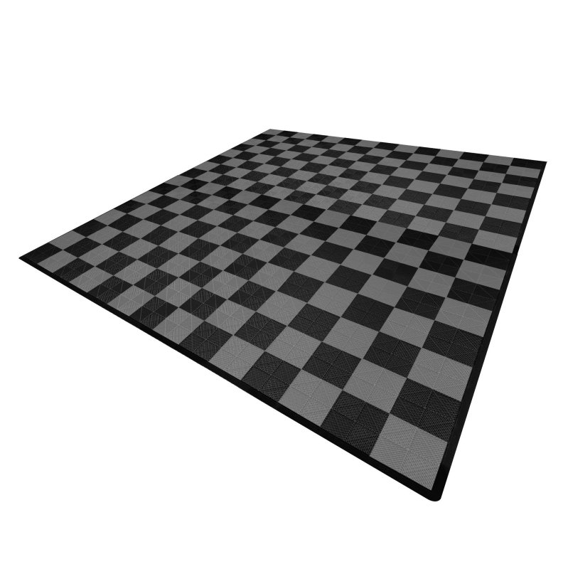 Vented Modular Interlocking Flooring Tiles & Edges 120 Black & 120 Grey Double Garage Heavy Duty Floor Mat Showroom Workshop Outdoor Polypropylene Anti Slip Weather Resistant Drainage 6m x 6m 36m2