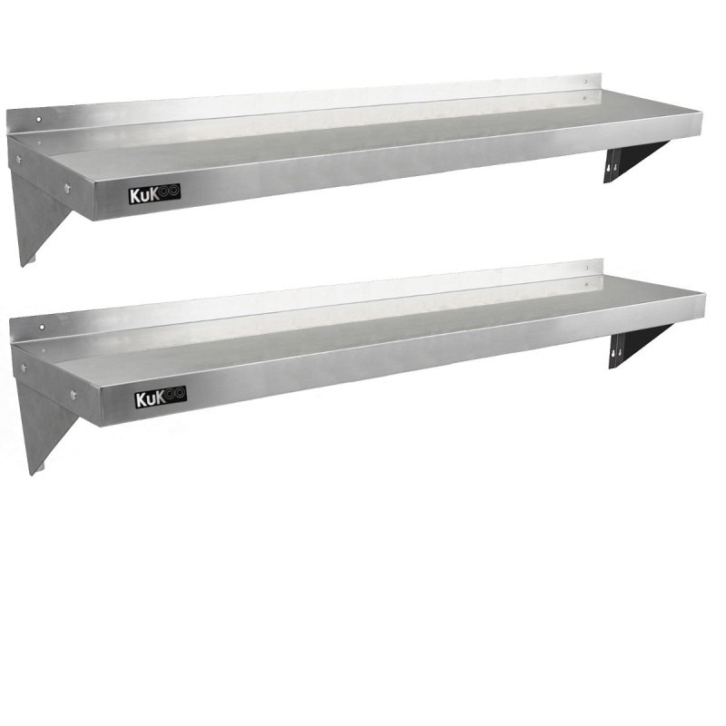 KuKoo Commercial Catering Corrosion Resistant x 2 Stainless Steel Kitchen Wall Shelf & Free Microfiber Cloths 1500mm x 300mm