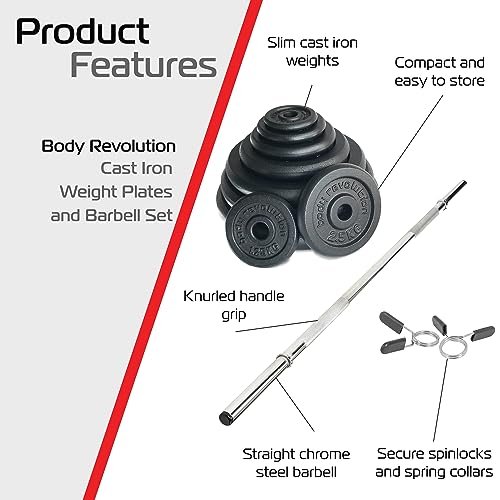 1.2m 1" Barbell and Cast Iron Weight Plate Sets, Bar + 2.5kg Pairs (5kg Set)