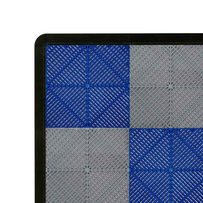 Vented Modular Interlocking Flooring Tiles & Edges 60 Grey & 60 Blue Single Garage Heavy Duty Floor Mat Showroom Workshop Outdoor Polypropylene Anti Slip Weather Resistant Drainage 3.2m x 6m 19.2m2