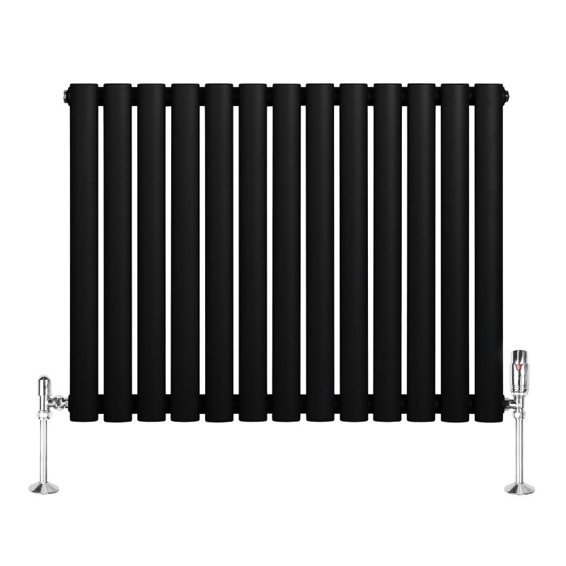 Oval Single Column Radiator & Valves - 600mm x 780mm - Black