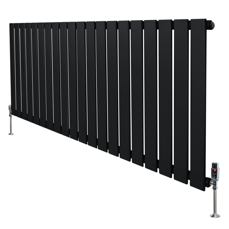 Flat Single Column Radiator & Valves - 600mm x 1400mm - Black