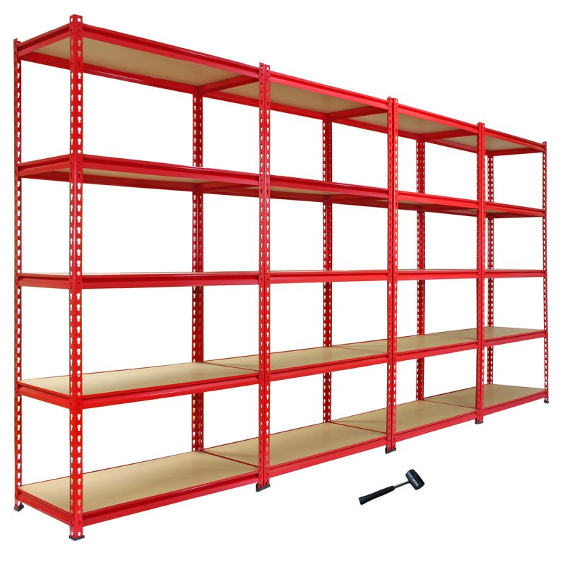 4 Monster Racking Z-Rax Shelving Garage Heavy Duty Storage Shelves, 360kg/shelf, Red, 90 x 183 x 45