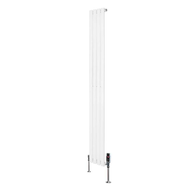 Oval Single Column Radiator & Valves - 1800mm x 240mm - White