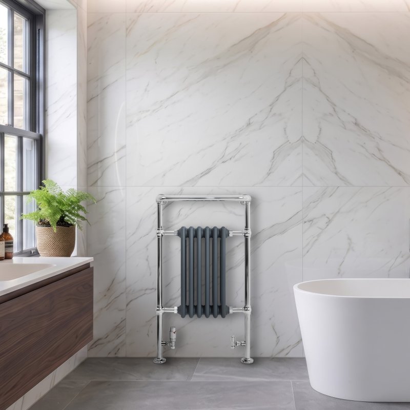 Traditional Heated Towel Rail Radiator - 950mm x 570mm - Anthracite Grey