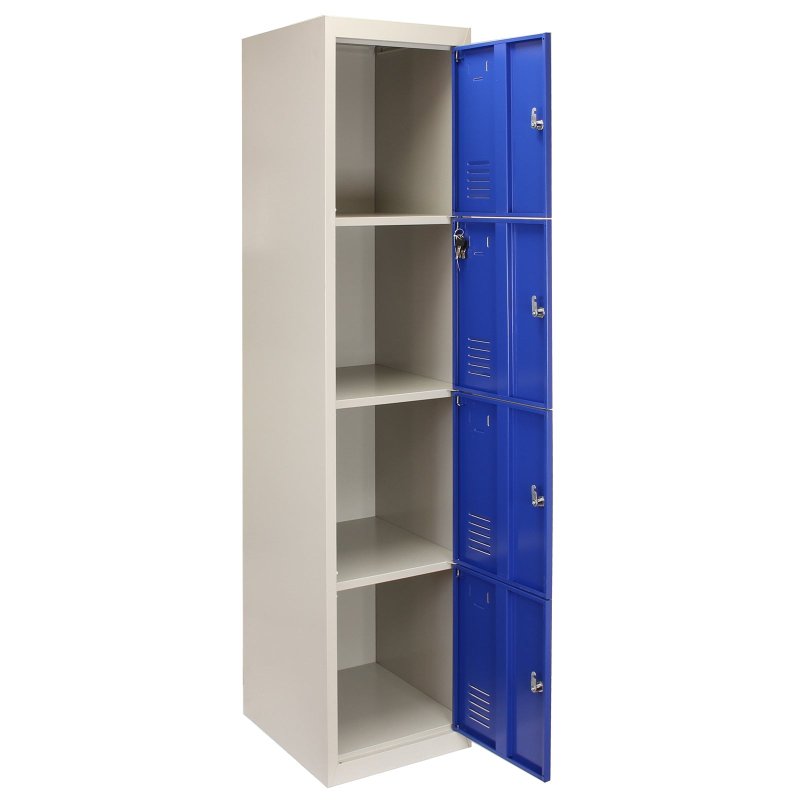 MonsterShop Metal Lockers 4 Door Storage, Flatpack Blue & Grey Metal Lockable Unit, School Staff Gym Changing