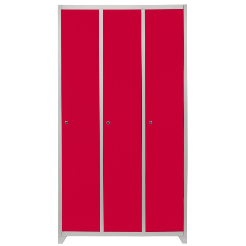 MonsterShop 3 Door Wide Steel Storage Lockers, Red & Grey Metal Lockable Unit, School Staff Gym Changing