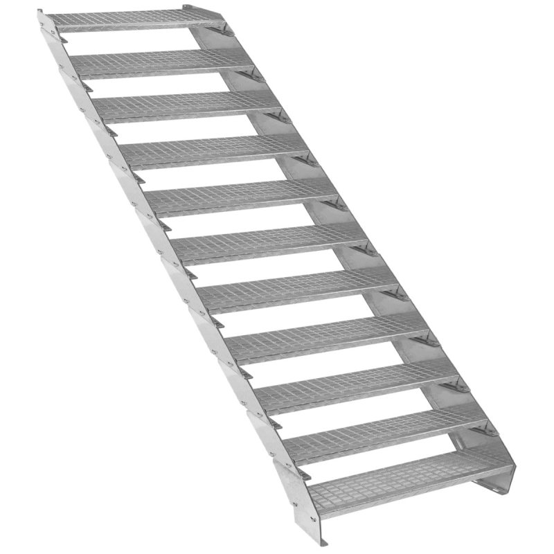 Metal Staircase 11 Section Adjustable Height 90cm / 900mm Wide Galvanised Steel Silver 11 Steps Weatherproof Grate Step Outdoor Garden Patio Modular Stairs 5mm Rod Thickness FREE Fixing Kit