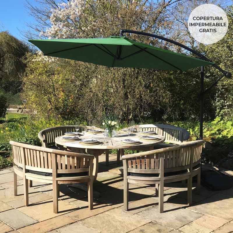 3m Cantilever Garden Parasol Banana Hanging Umbrella Winding Crank Shade Patio Outdoor Sun Shade Tilt UV Protection | Green