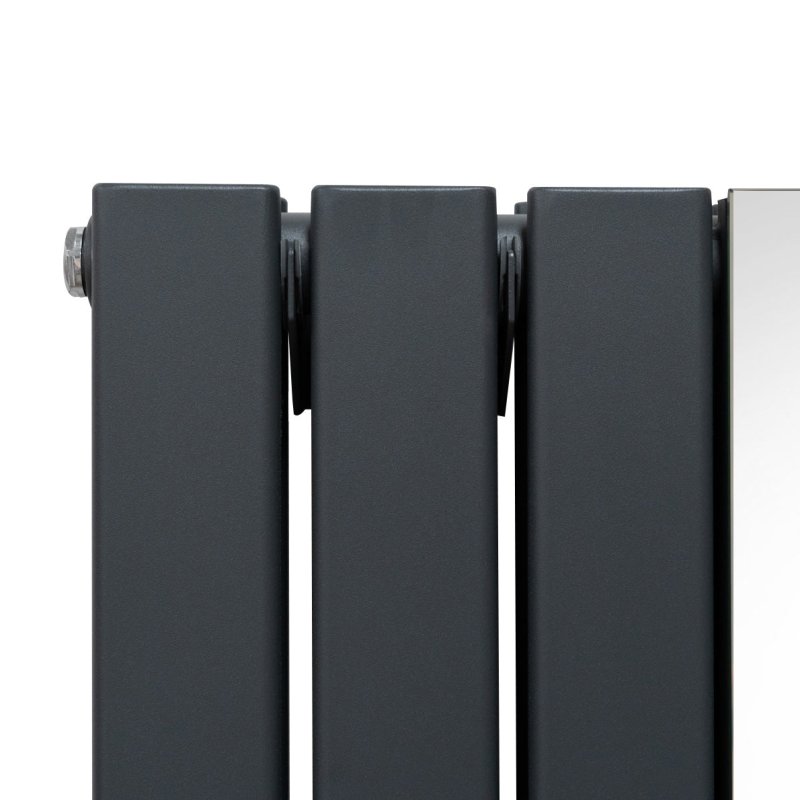 Flat Panel Radiator With Mirror 1800mm x 565mm & TRV Chrome Valves Designer Double Column Vertical Anthracite Grey Carbon Steel Wall Mounted Kitchen Living Room Cleaning Brush Fixing Kit & Brackets