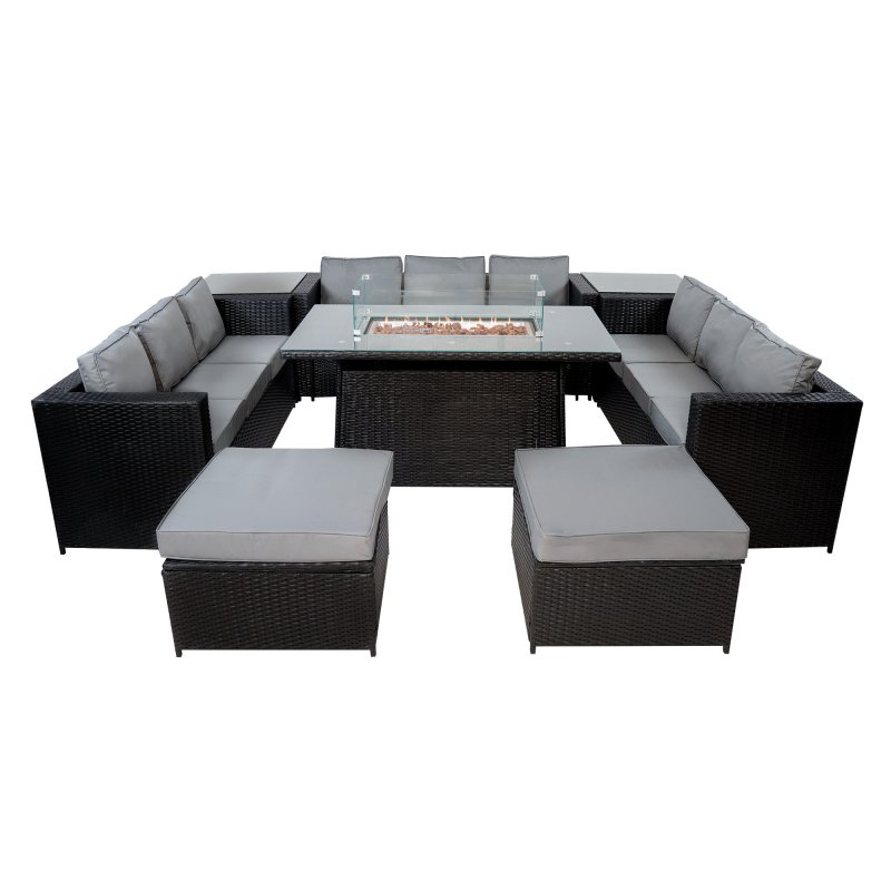 11 Seater Rattan Furniture Set With Firepit - Black