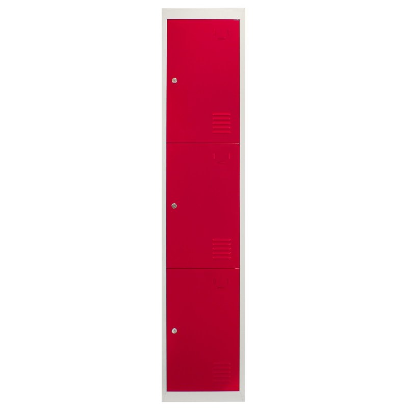 MonsterShop 3 Door Metal Storage Lockers, Flatpacked Red & Grey Steel Lockable Unit, Gym Changing School Staff