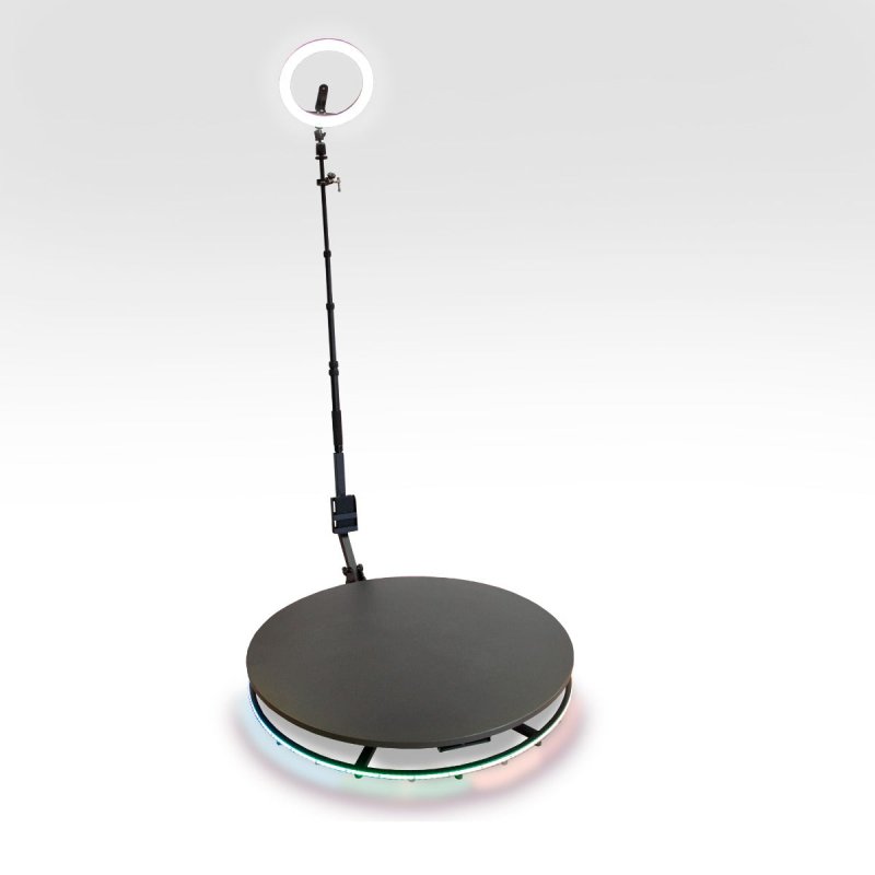 360 Photo Video booth 80cm Platform Rotating Selfie Spinner Party Wedding LED Ring Light Automatic Remote Control Bluetooth Adjustable Arm Slow Motion Battery or Mains Powered Flight Case Money Gun