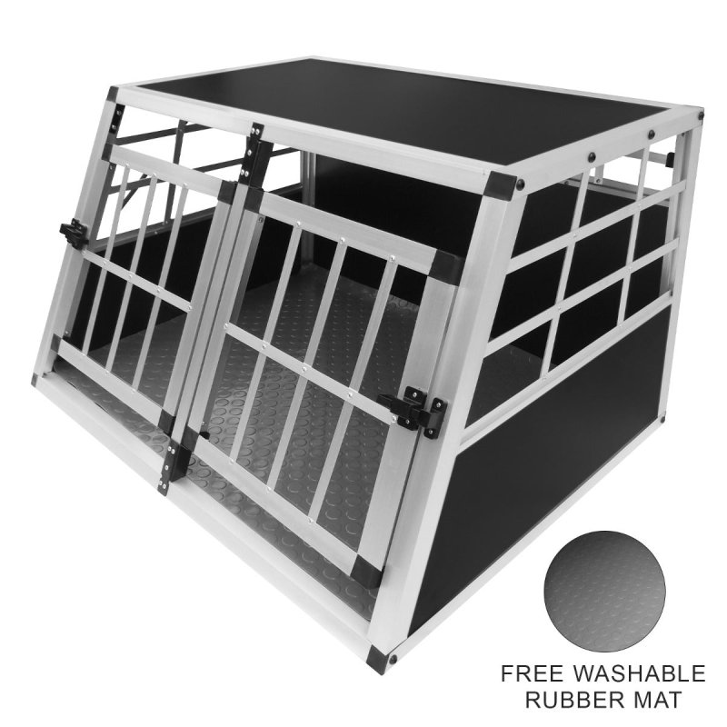 Pet Car Transport Crate Cage Aluminium Travel Box Trapezoidal Dog Cat Puppy Carrier Estate Vehicle 1 Door 50 x 54 x 69cm | FREE Plastic Washable Mat