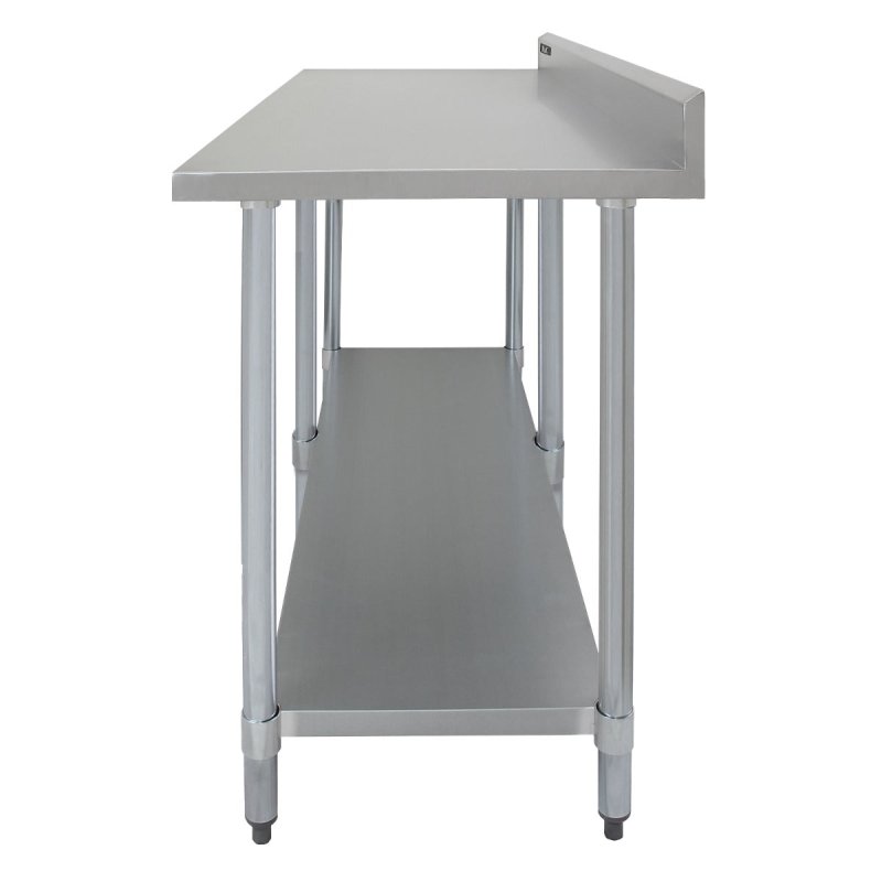 7FT Kitchen Work Bench Catering Table Commercial Stainless Steel Food Prep Surface Restaurant Storage Shelf 250kg Weight Capacity Adjustable Height 10cm Backsplash Upstand 2 x FREE Microfibre Cloths