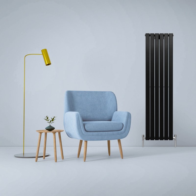 Designer Radiators 160 x 42cm Flat Panel Modern Central Heating Matt Black Vertical Column Double Panel Wall Mounted Slimline Kitchen Living Room Bathroom Commercial Cleaning Brush & Fixing Kit