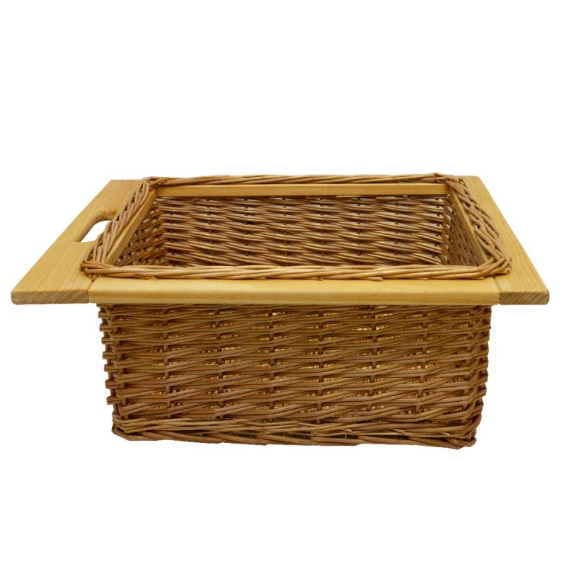 3 x Pull out Wicker Basket Drawer 500mm Kitchen Storage Solution Larder Base Unit Cupboard with Handle Rustic Beech Wood Farmhouse Style 100% Handmade Rattan FREE Fixing Kit Included – Brown