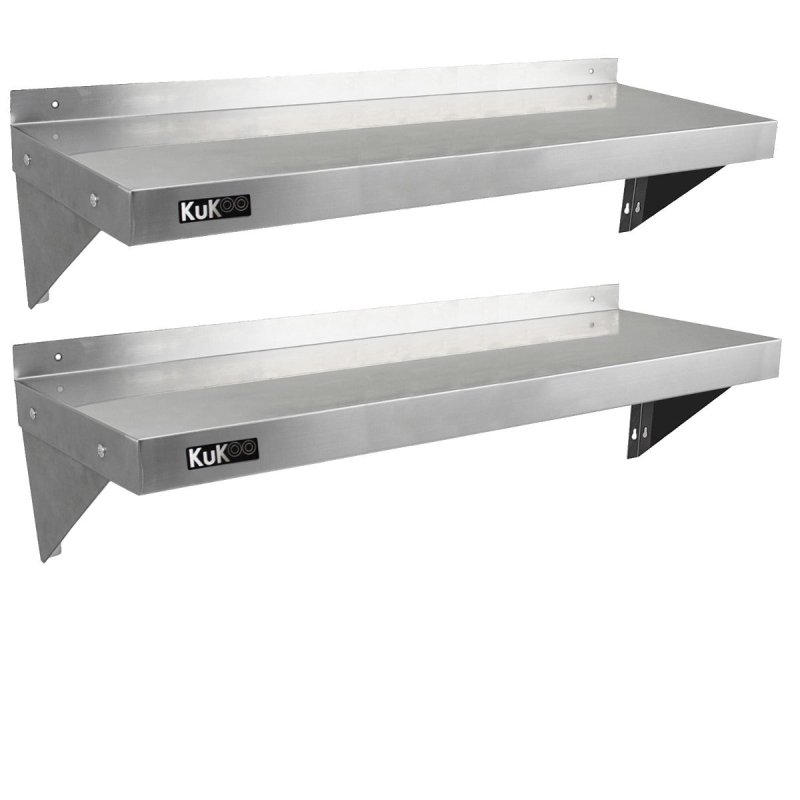 KuKoo Commercial Catering Corrosion Resistant x 2 Stainless Steel Kitchen Wall Shelf & Free Microfiber Cloths 1250mm x 300mm