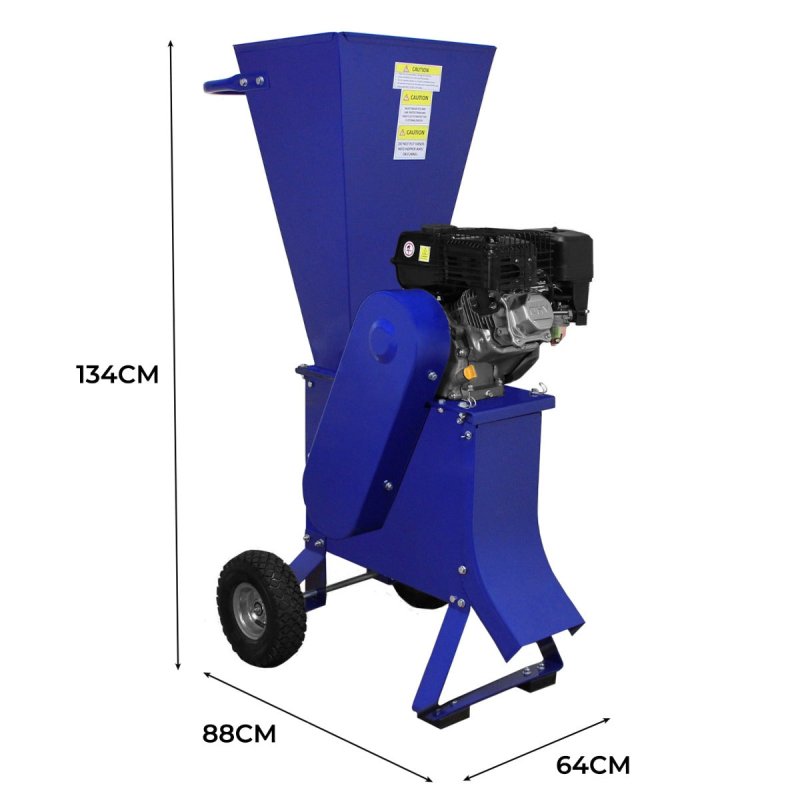Petrol Wood Chipper 7HP Garden Shredder Mulcher Heavy Duty 4 Stroke Tree Timber Brush Branch Chipping Shredding 76mm Cutting Capacity 3600RPM Blade Speed Compact Portable Wheels FREE PPE & Tool Kit