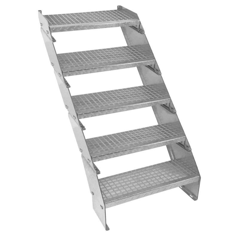 Metal Staircase 5 Section Adjustable Height 60cm / 600mm Wide Galvanised Steel Silver 5 Steps Weatherproof Grate Step Outdoor Garden Patio Modular Stairs 5mm Rod Thickness FREE Fixing Kit