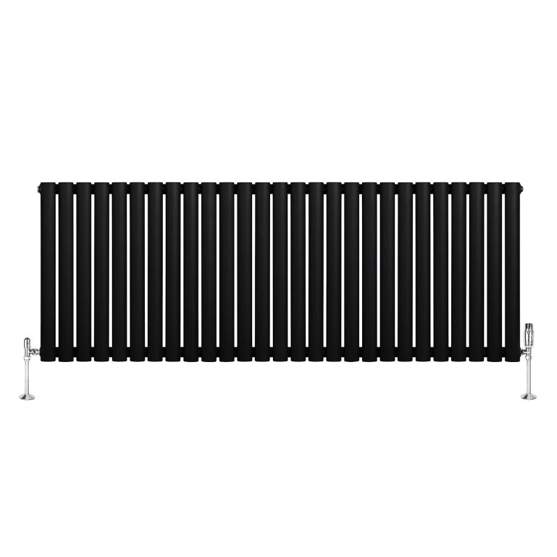 Oval Single Column Radiator & Valves - 600mm x 1620mm - Black