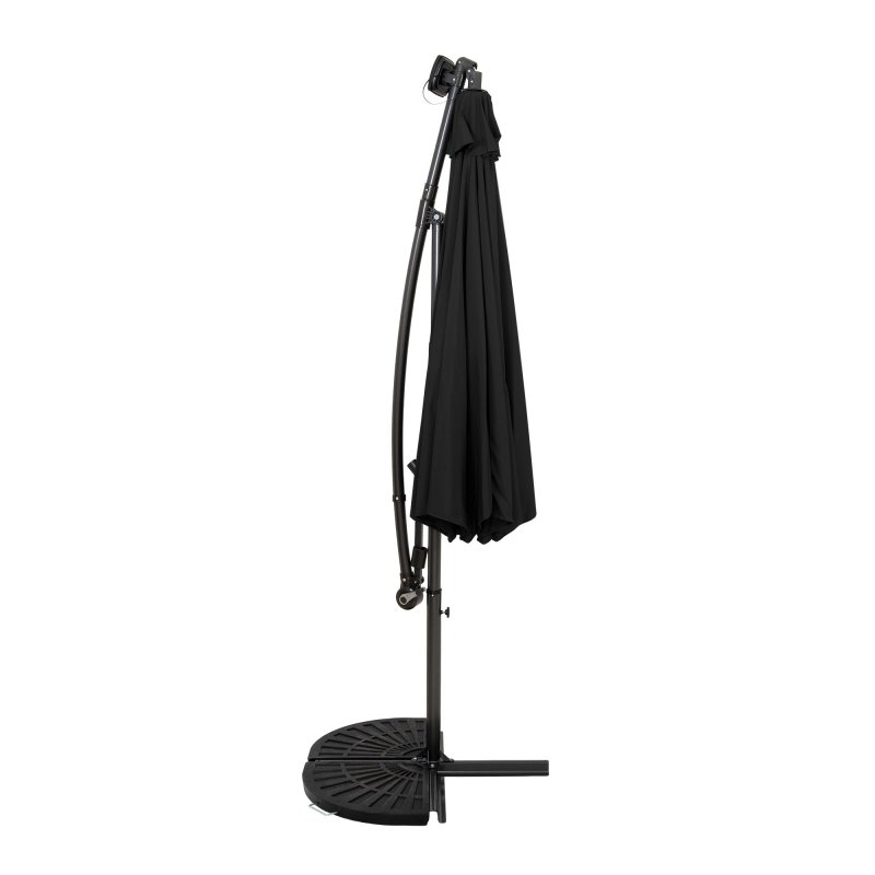LED Cantilever Parasol 3m With Half Fan Base - Black