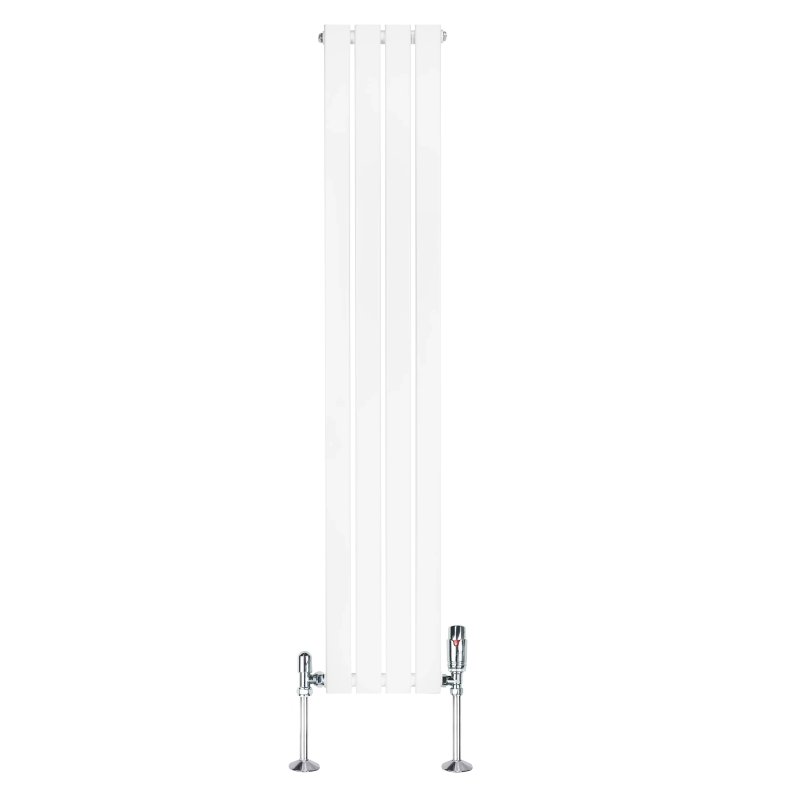 Flat Single Column Radiator & Valves - 1600mm x 280mm - White