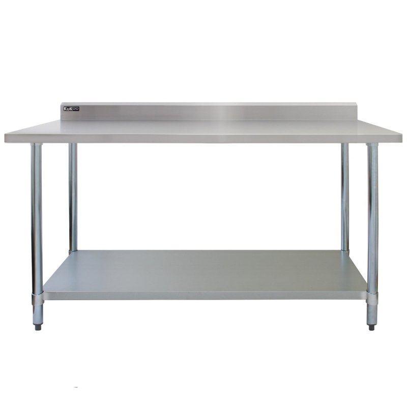 6ft Stainless Steel Catering Bench & 2 Wall Mounted Shelves Commercial Kitchen Work Prep Table Worktop Backsplash 2 Tier Adjustable Heavy Duty Corrosion Resistant FREE Microfibre Cloths & Fixing Kit