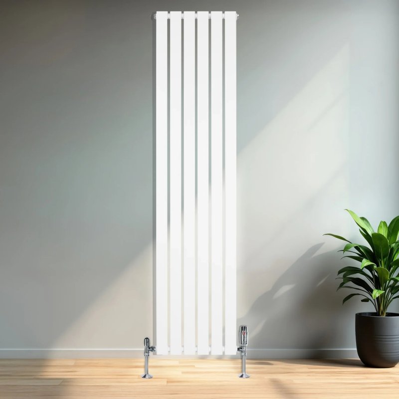 Flat Single Column Radiator & Valves - 1800mm x 420mm - White