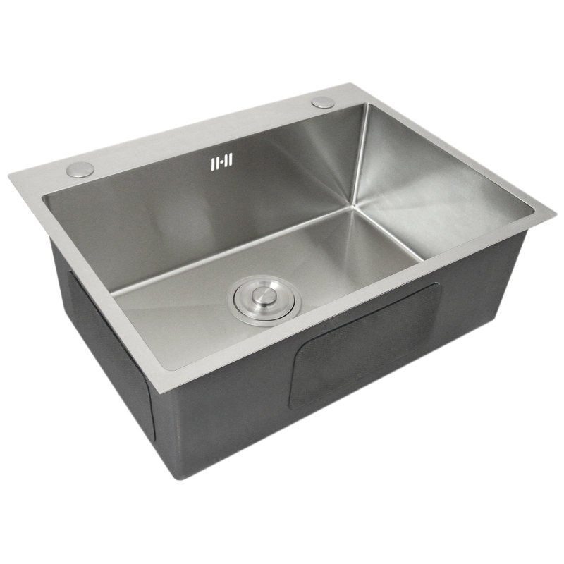 Kitchen Sink Stainless Steel Square Brushed Premium Handmade Satin Finish Commercial Single Bowl With Strainer Plug & Waste Pipe Set