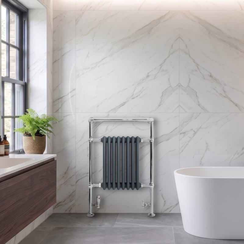 Traditional Heated Towel Rail Radiator - 950mm x 660mm - Anthracite Grey