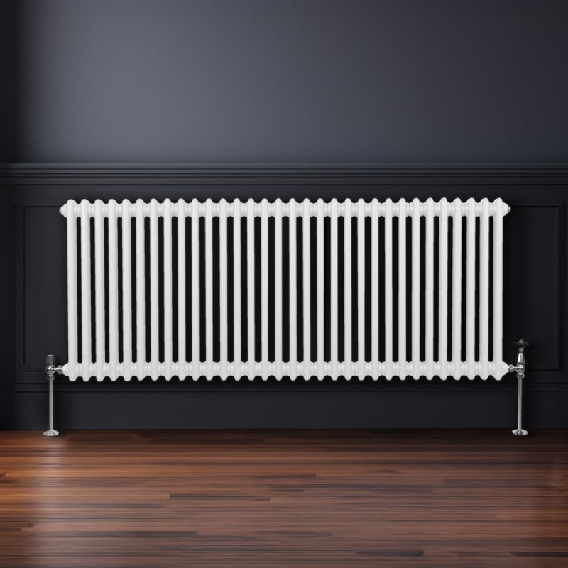 Traditional 2 Column Radiator 600mm x 1462mm Modern Central Heating Heater Gloss White Carbon Steel Horizontal Wall Mounted Kitchen Living Room Bathroom FREE Cleaning Brush Fixing Kit & Brackets