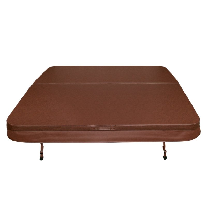 Hot Tub Cover Spa Lid 210cm x 210cm Square Brown Hard Top Weatherproof PVC Leather Foam 25KG/m3 Density Galvanized C-Channel UV Mildew Flame Resistant