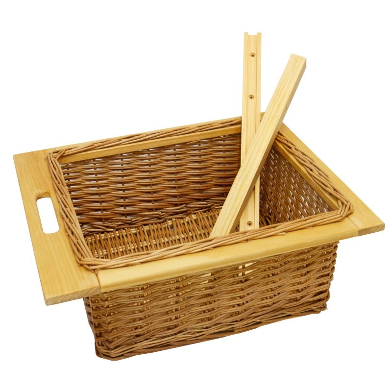 3 x Pull out Wicker Basket Drawer 500mm Kitchen Storage Solution Larder Base Unit Cupboard with Handle Rustic Beech Wood Farmhouse Style 100% Handmade Rattan FREE Fixing Kit Included – Brown