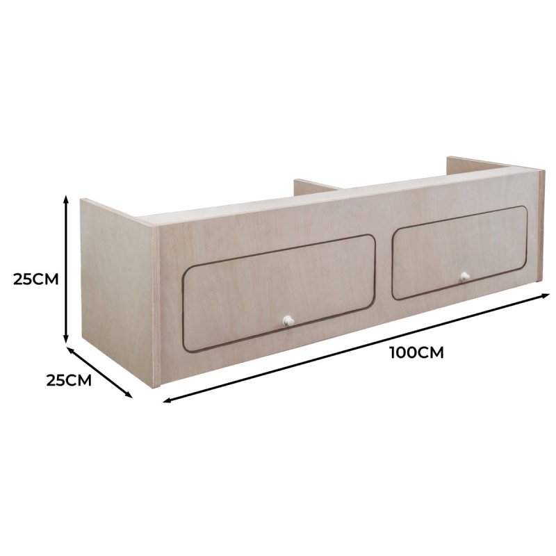 Campervan Overhead Cabinet 2 Door Top Locker Central Divider Camper Van Furniture Storage Lightweight Solid Birch Plywood Unpainted Soft Close Hinges Push Button Locks Pre Drilled Holes Fixing Kit