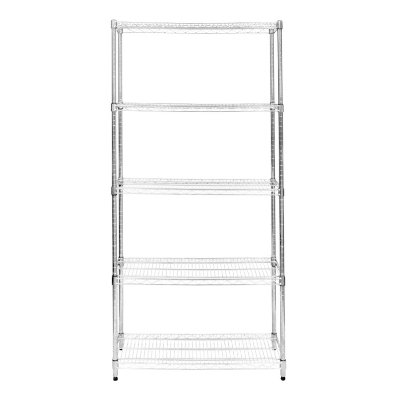 Wire Shelving Rack 5 Tier Metal Storage Unit Heavy Duty Free Standing Boltless Height Adjustable Shelves & Levelling Feet Kitchen Office Garage Silver Chrome 1000kg