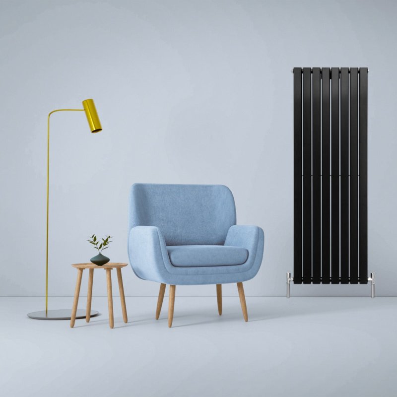 Designer Radiators 160 x 56cm Flat Panel Modern Central Heating Matt Black Vertical Column Double Panel Wall Mounted Slimline Kitchen Living Room Bathroom Commercial Cleaning Brush & Fixing Kit