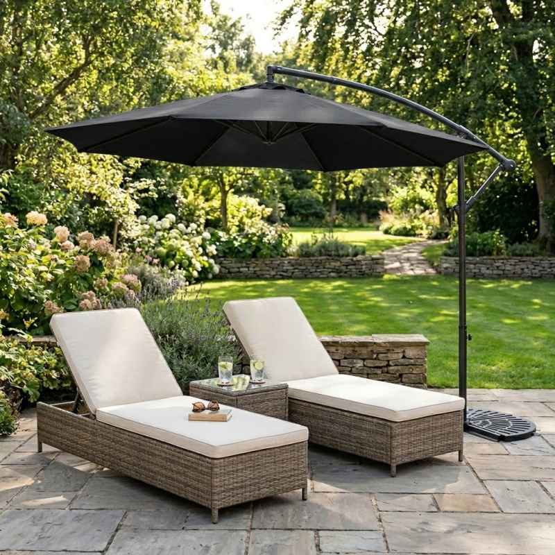 Cantilever Parasol 3m With Half Fan Base - Black