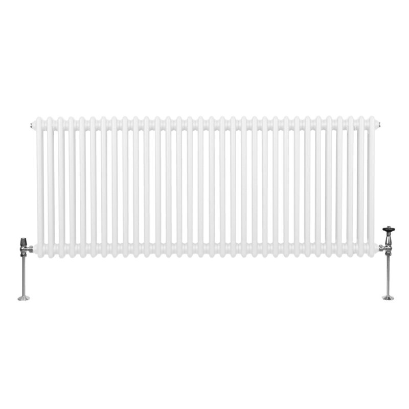 Traditional 2 Column Radiator 600mm x 1462mm Modern Central Heating Heater Gloss White Carbon Steel Horizontal Wall Mounted Kitchen Living Room Bathroom FREE Cleaning Brush Fixing Kit & Brackets