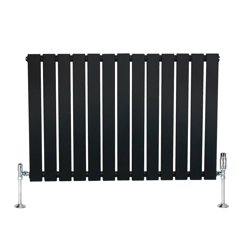 Flat Single Column Radiator & Valves - 600mm x 910mm - Black